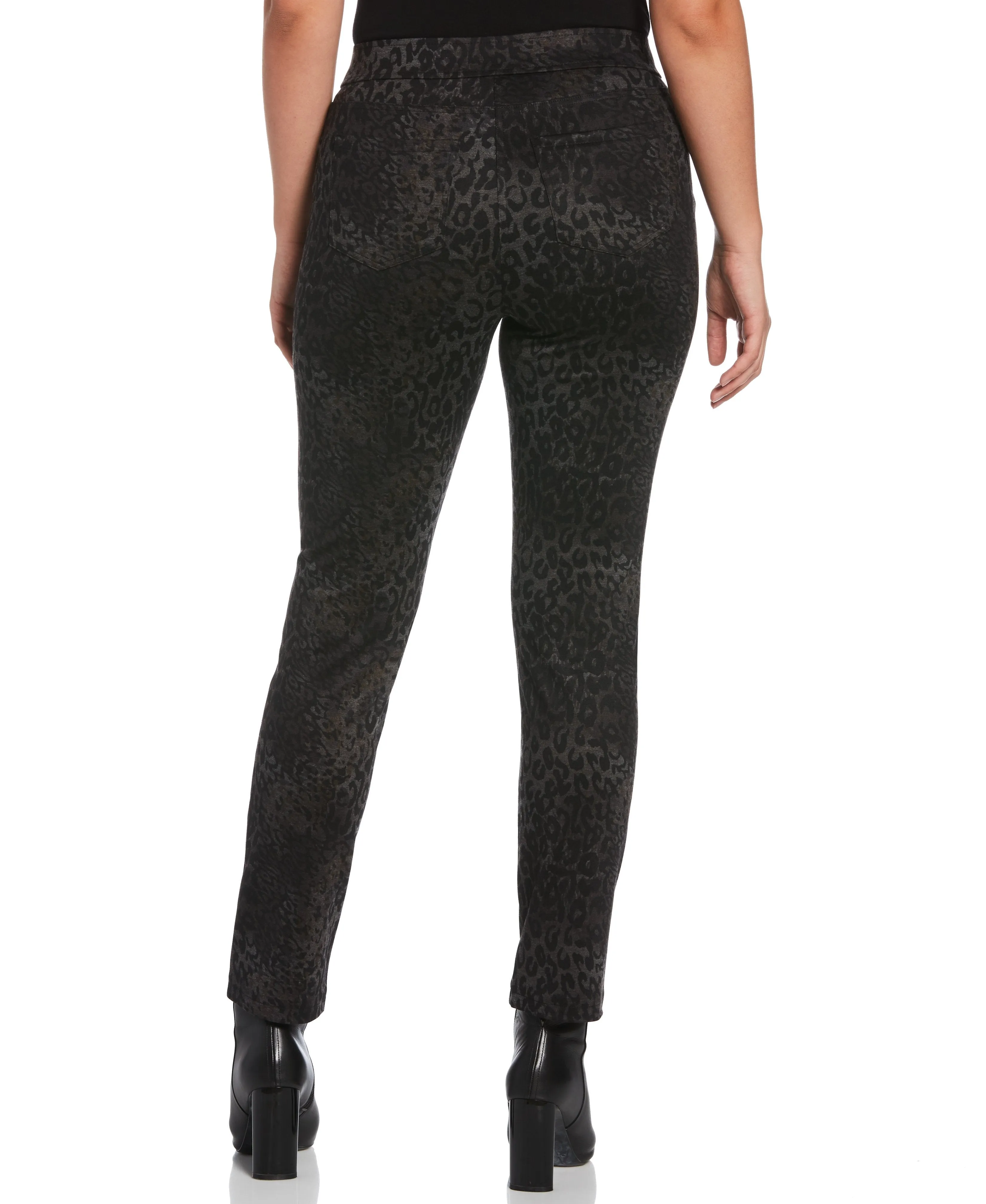 Mixed Leopard Ponte Pull-On 5-Pocket Slim Leg Pant