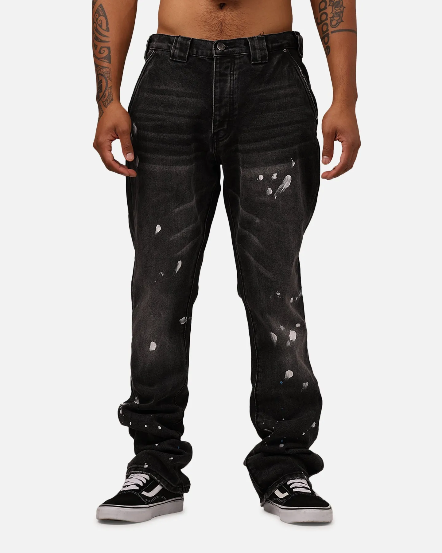 MNML B679 Worn In Painted Pants Washed Black