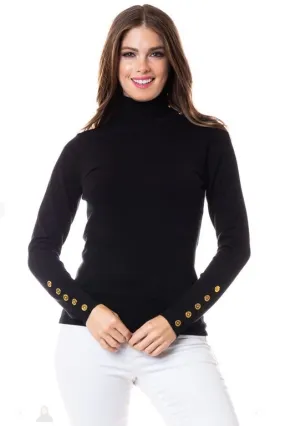 Mock Neck Lightweight Sweater With Golden Button Detail