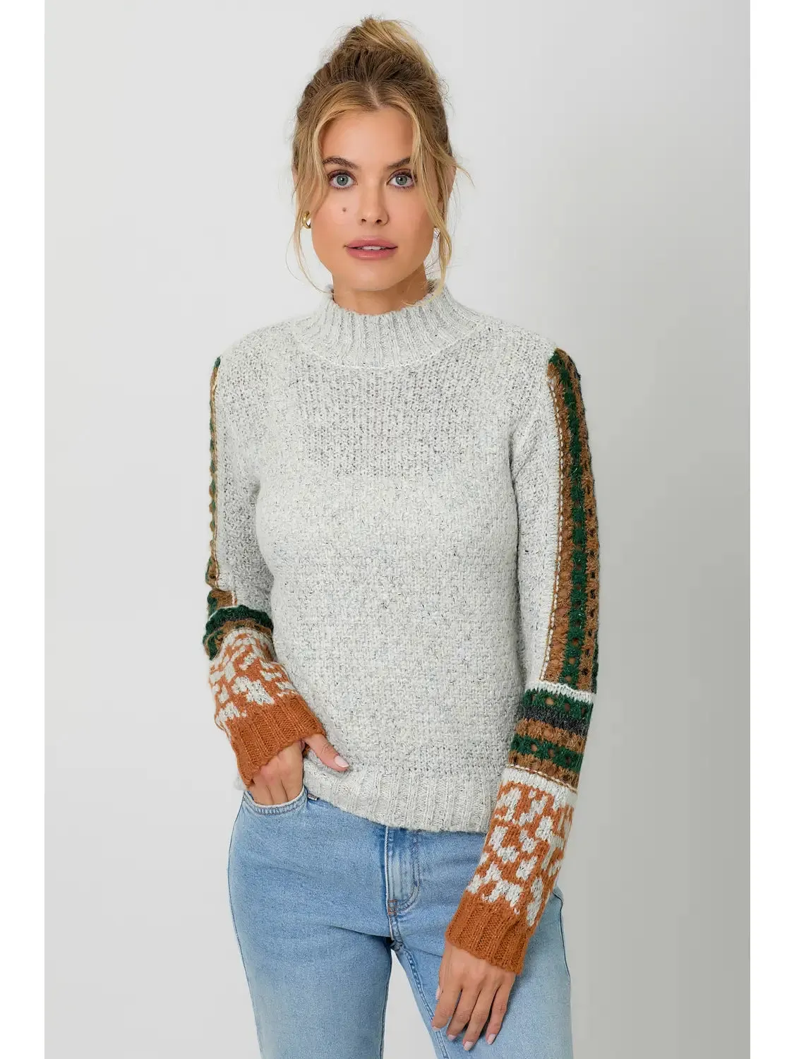 Mock Neck Sleeve Detail Sweater