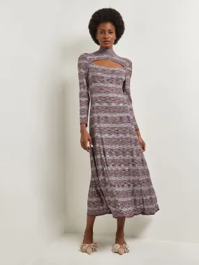 Modern Fit-and-Flare Melange Knit Cutout Maxi Dress