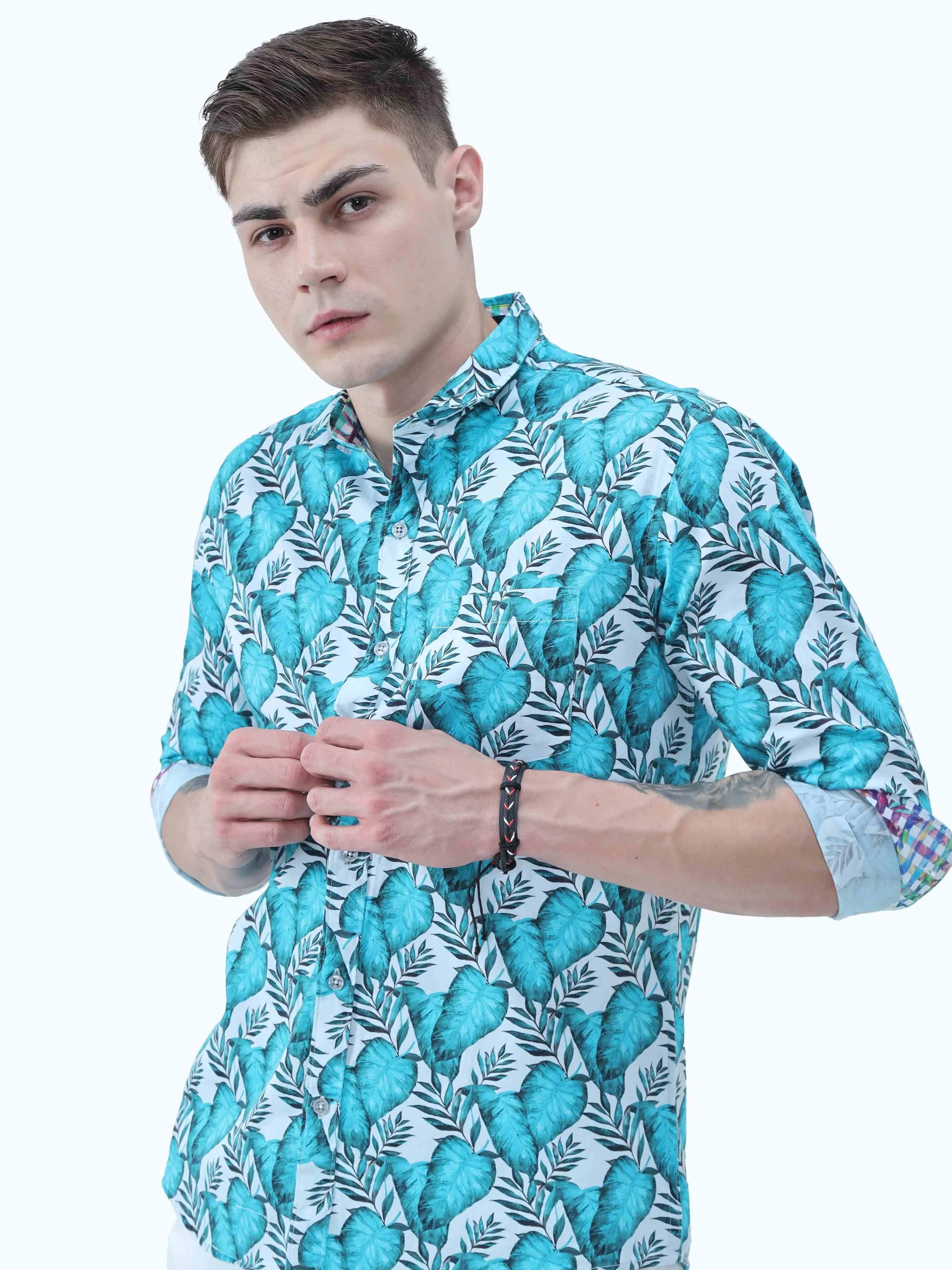 Monsoon Leaf Digital Printed Full Shirt