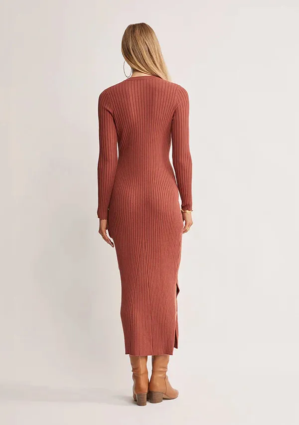 MOS THE LABEL Wistful Knit Midi Dress Auburn