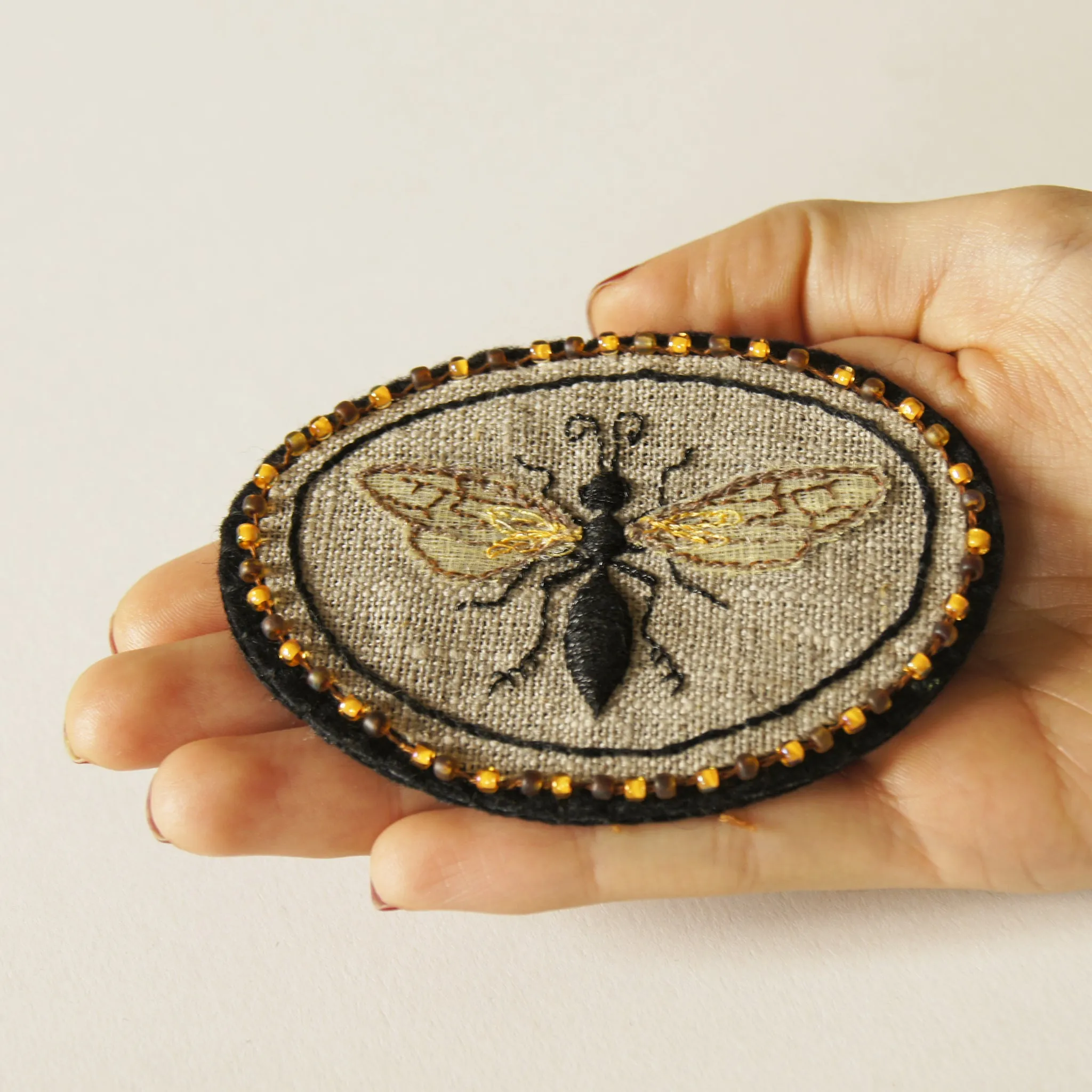 Mournful Wasp Hand Embroidered Sew On Patch