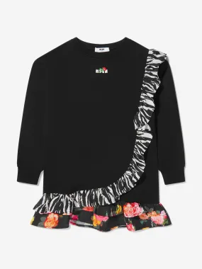 MSGM Girls Frill Trim Floral Sweater Dress