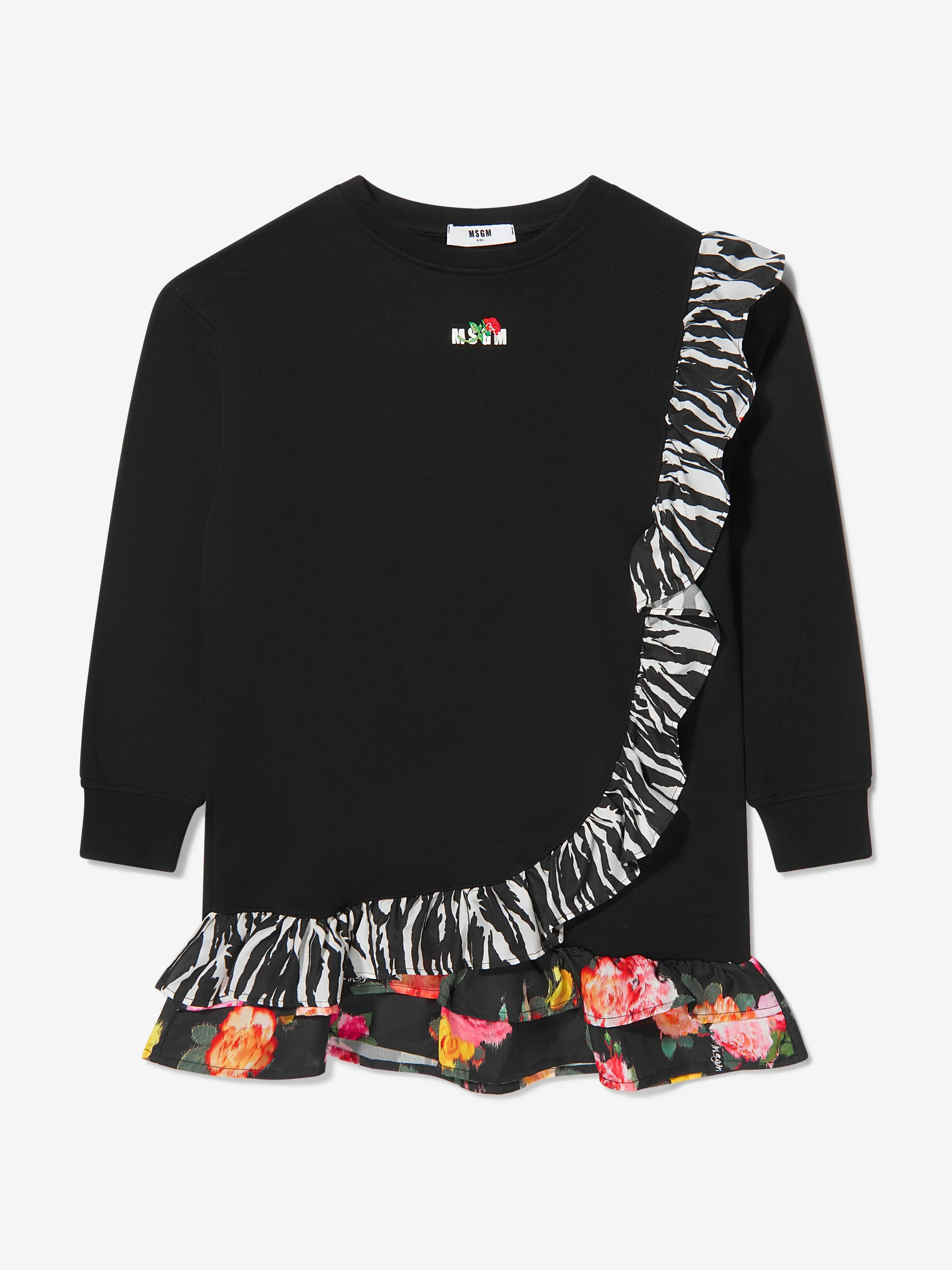 MSGM Girls Frill Trim Floral Sweater Dress