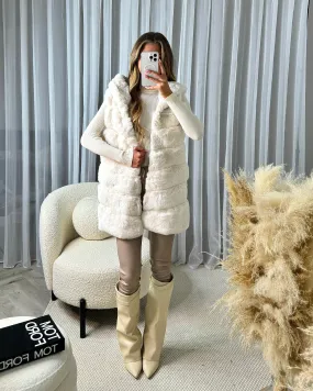 Naomi Faux Fur Gilet with Hood - Cream