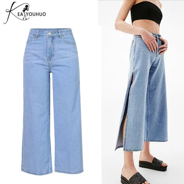 New High Waist Irregular Denim Female Flare Jeans  For Women Bell Bottom Fat Mom Jeans Wide Leg Skinny Jeans Woman Autumn Winter