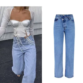 New High Waist Irregular Denim Female Flare Jeans  For Women Bell Bottom Fat Mom Jeans Wide Leg Skinny Jeans Woman Autumn Winter