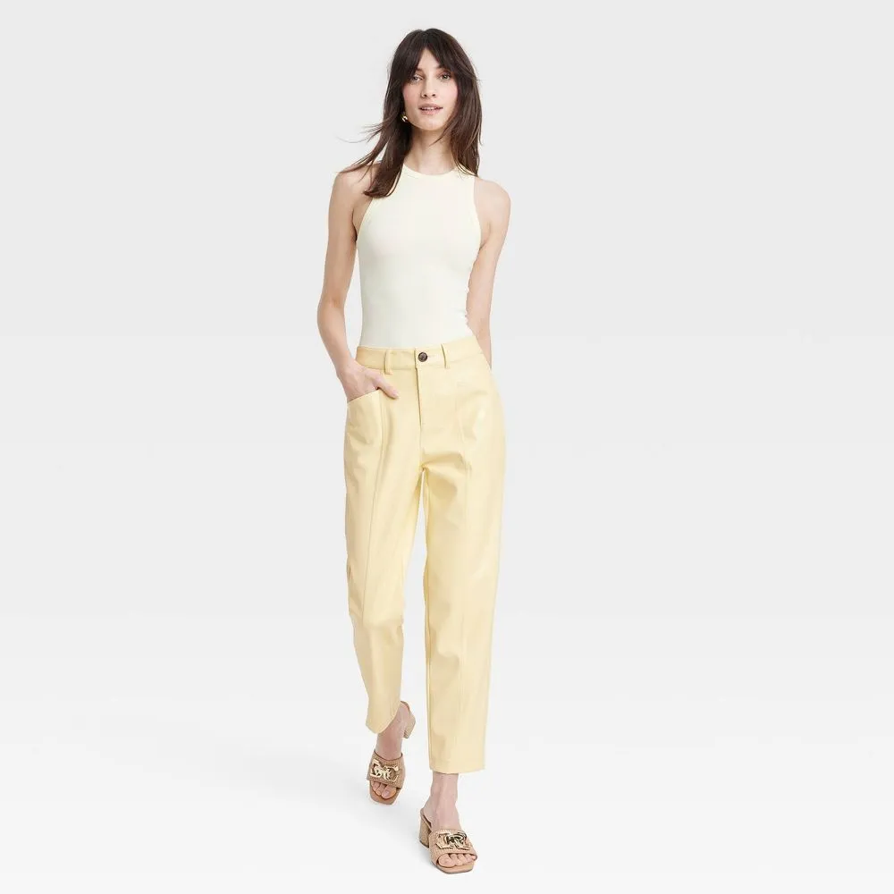 New - Women's High-Rise Faux Leather Ankle Trousers - A New Day Yellow 2