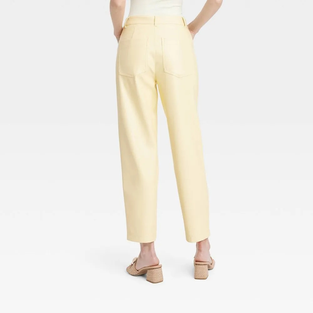 New - Women's High-Rise Faux Leather Ankle Trousers - A New Day Yellow 2