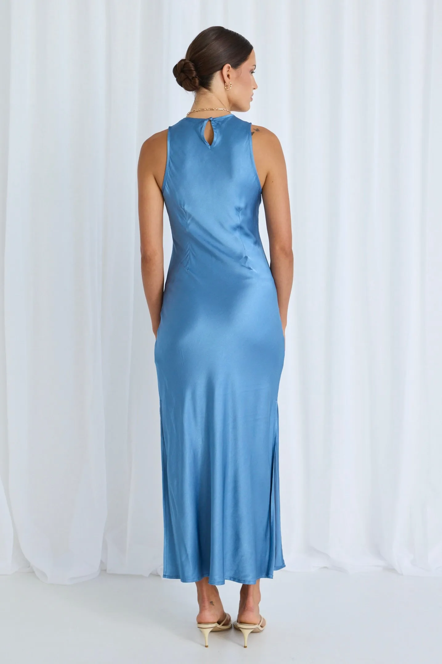 Noah Blue Satin Scoop Neck Slip Dress