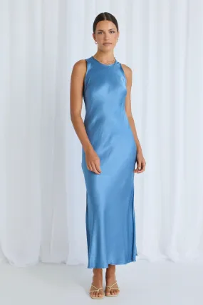 Noah Blue Satin Scoop Neck Slip Dress