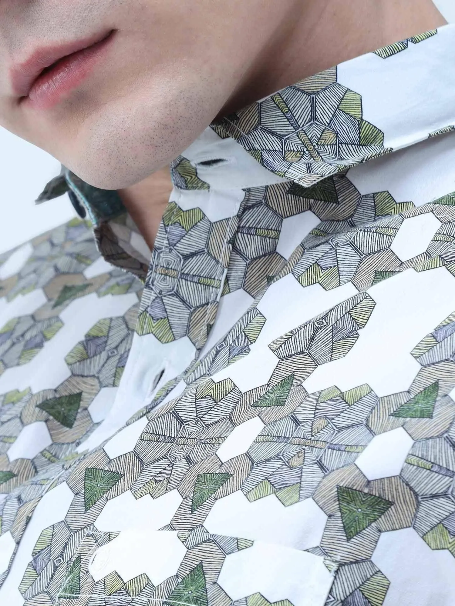 Olive Mosaic Digital Printed Full Shirt