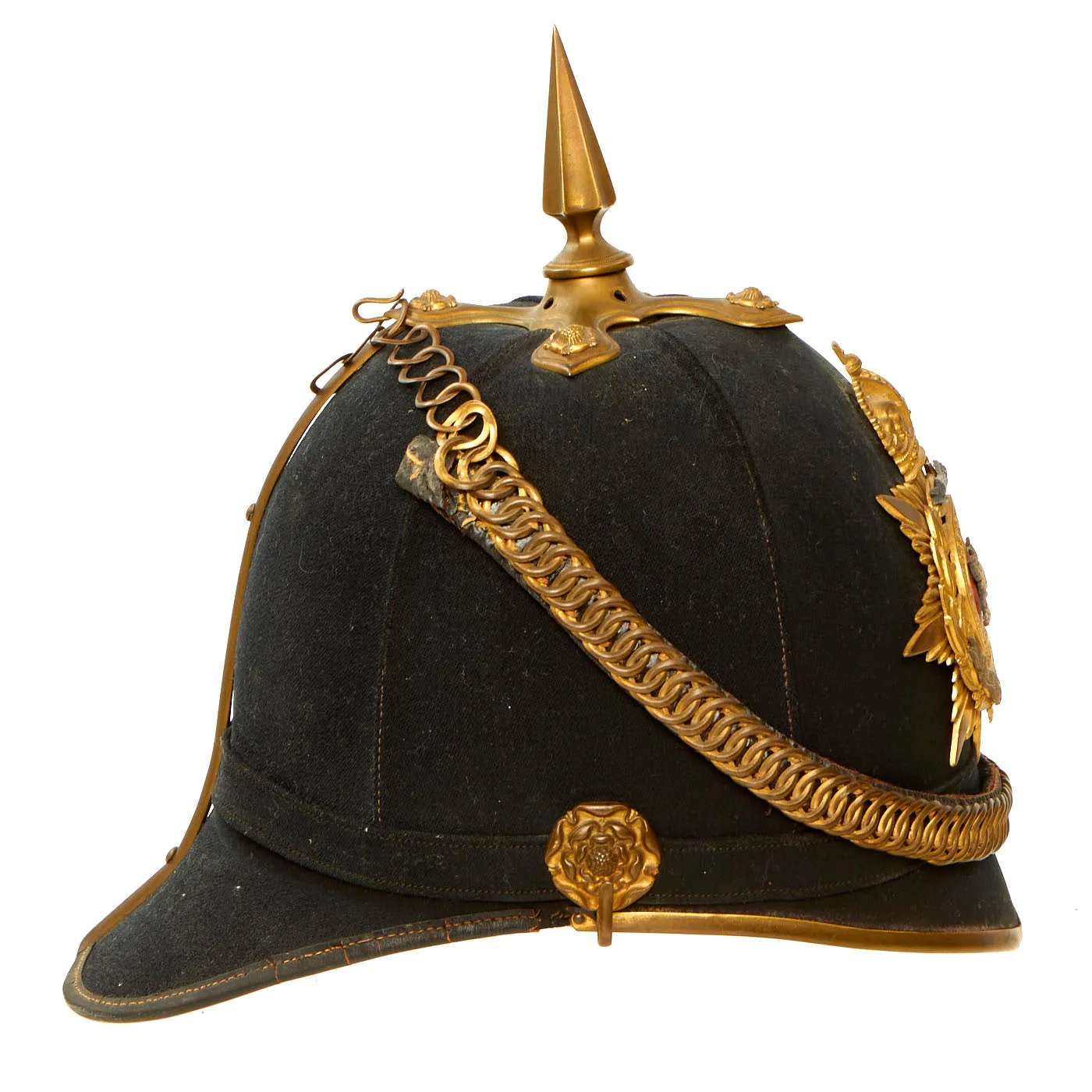 Original British Victorian Royal West Surrey Regiment Officer Blue Cloth Dress Spike Helmet - Complete