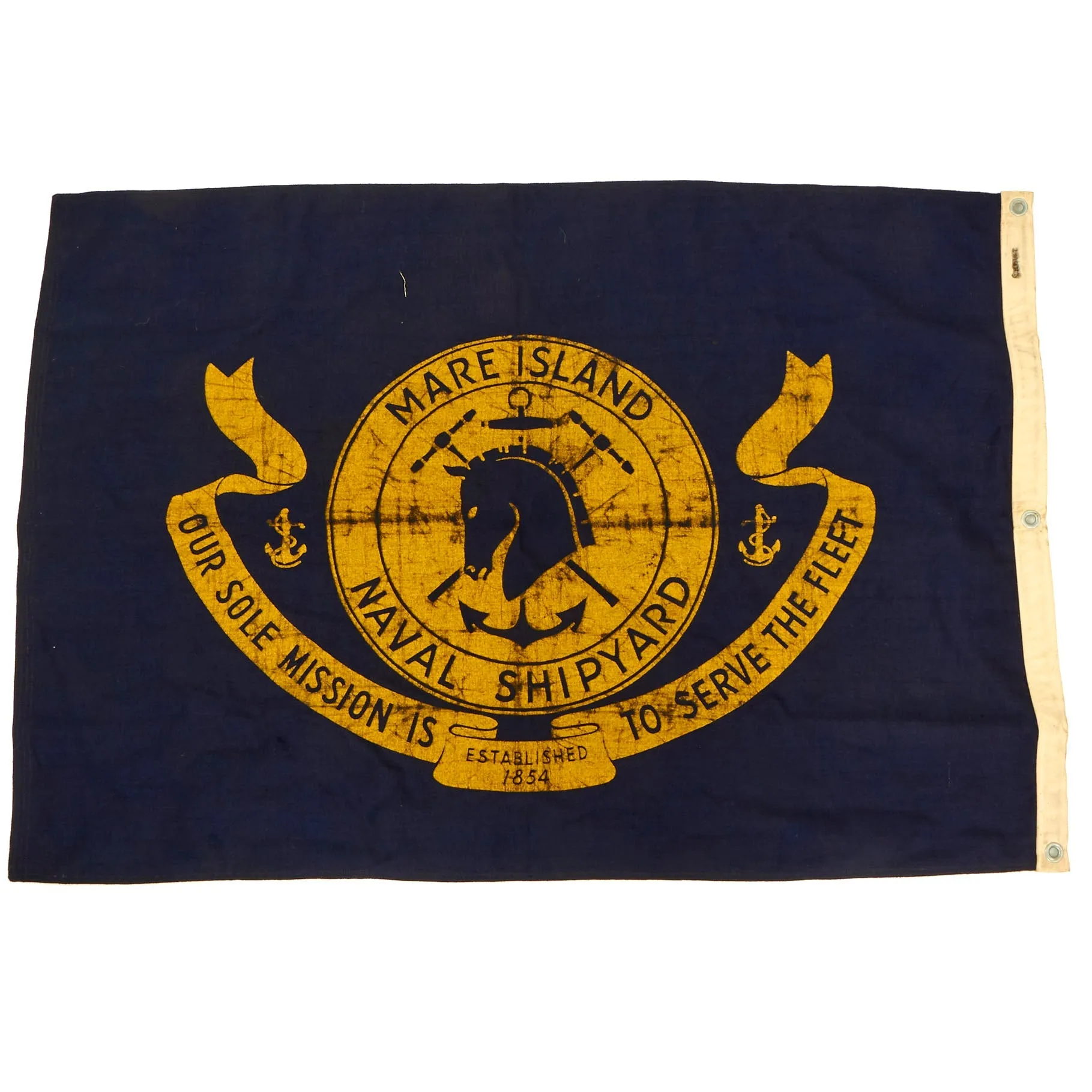 Original U.S. WWII Blue Wool Flag of Mare Island Naval Shipyard - 48” x 33”