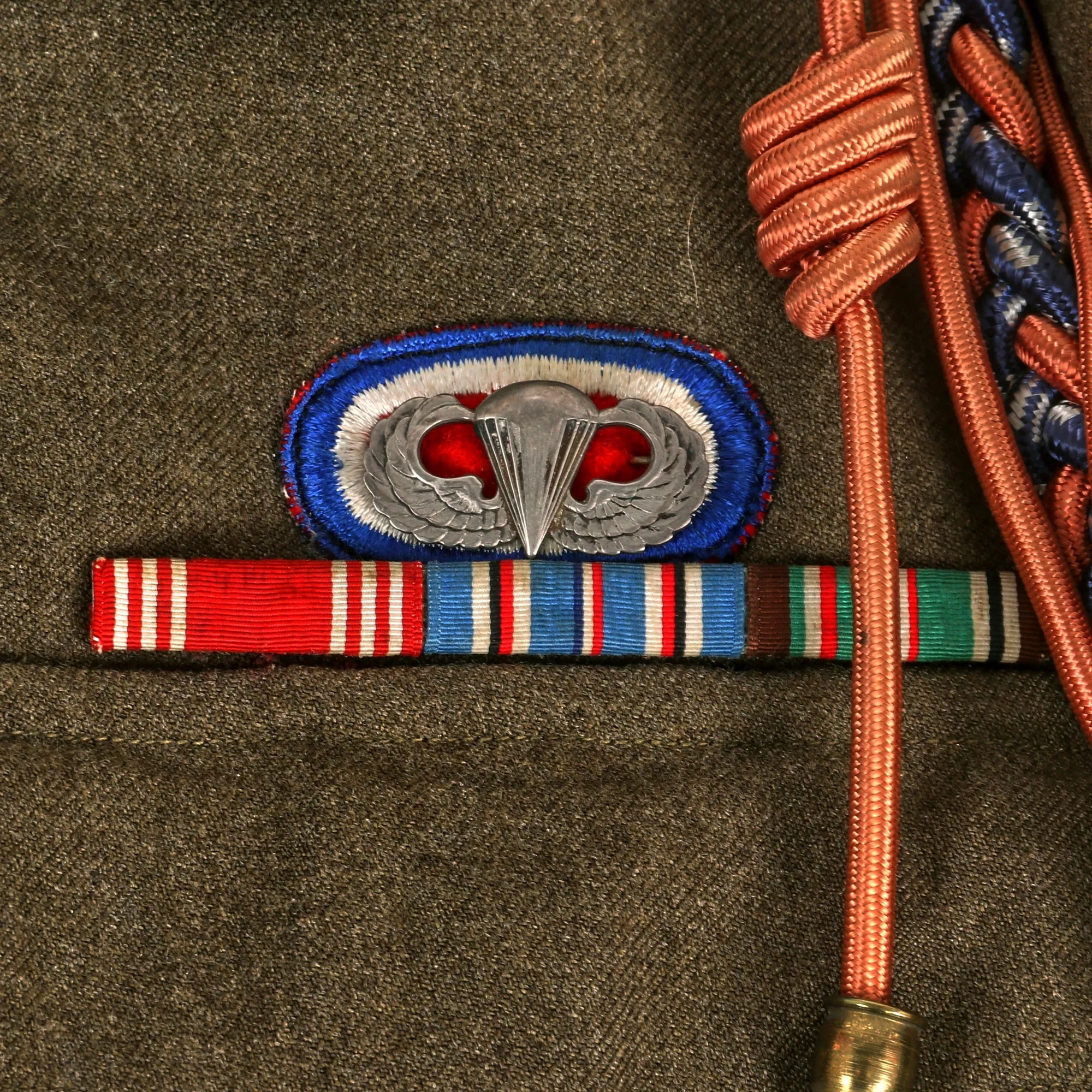 Original U.S. WWII Named 82nd Airborne Division Headquarters Ike Jacket with DUI on Shoulder Boards