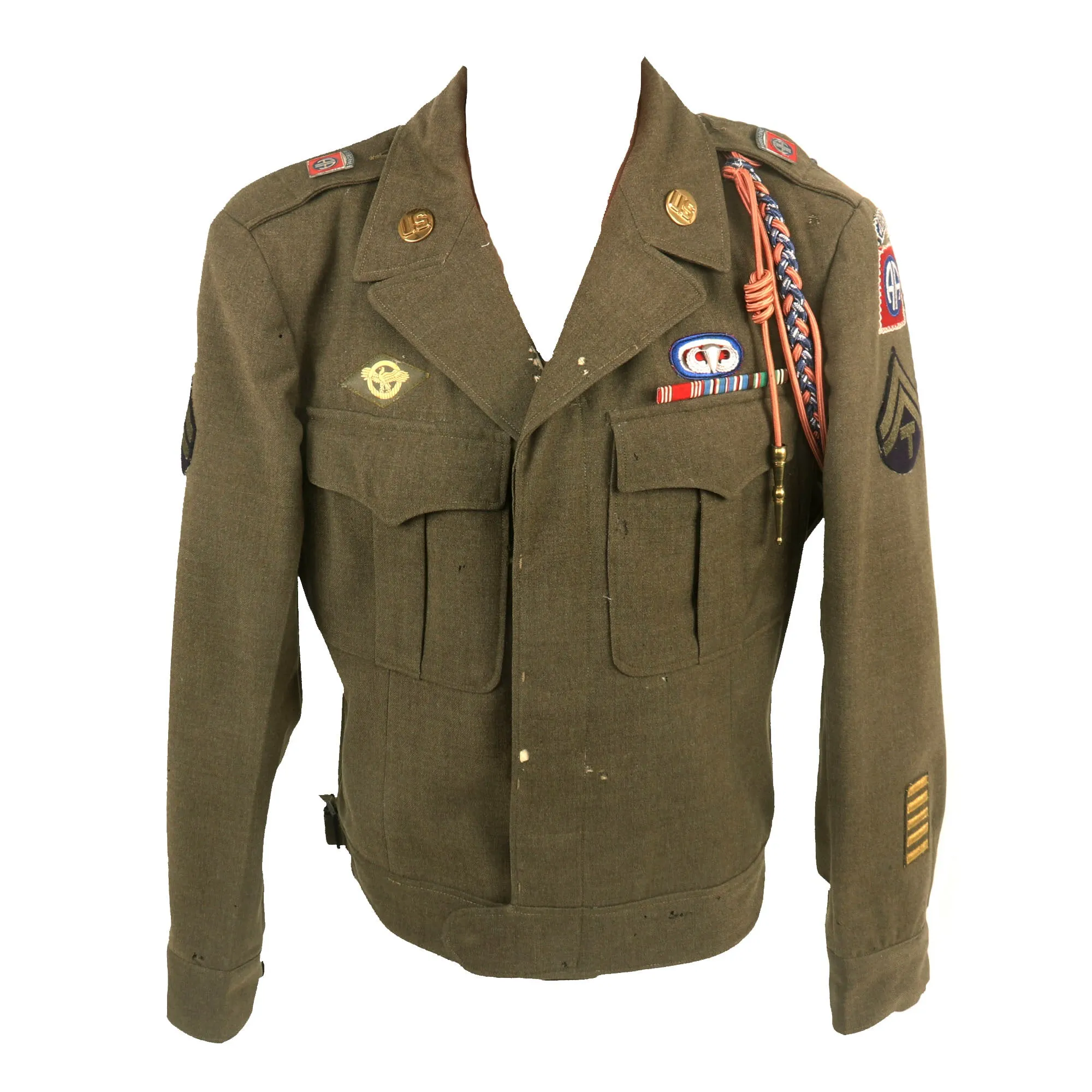 Original U.S. WWII Named 82nd Airborne Division Headquarters Ike Jacket with DUI on Shoulder Boards