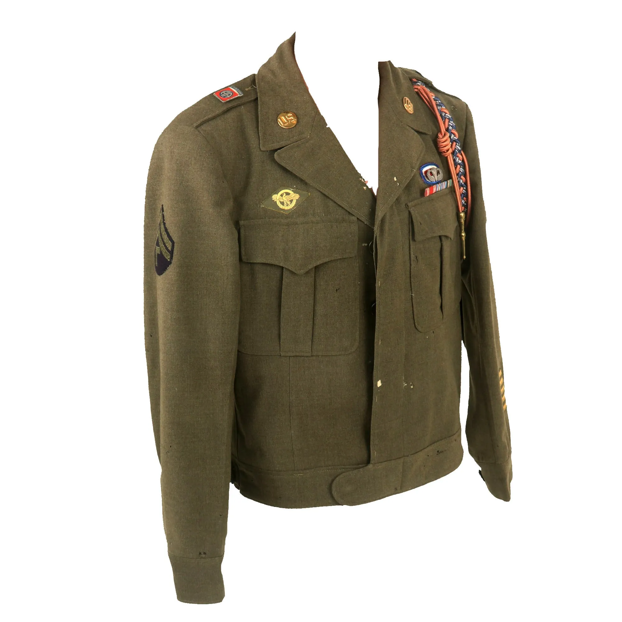 Original U.S. WWII Named 82nd Airborne Division Headquarters Ike Jacket with DUI on Shoulder Boards