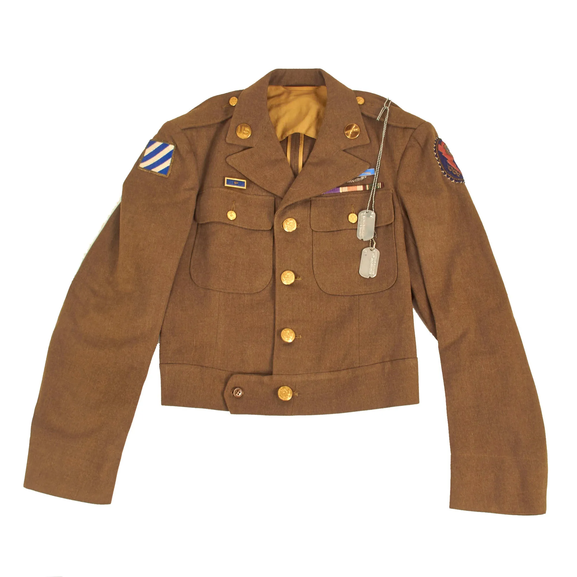 Original U.S. WWII US Army 3rd Infantry Division Ike Jacket Set With Shirt and Pants Attributed To PFC Gordon C. Hilliker