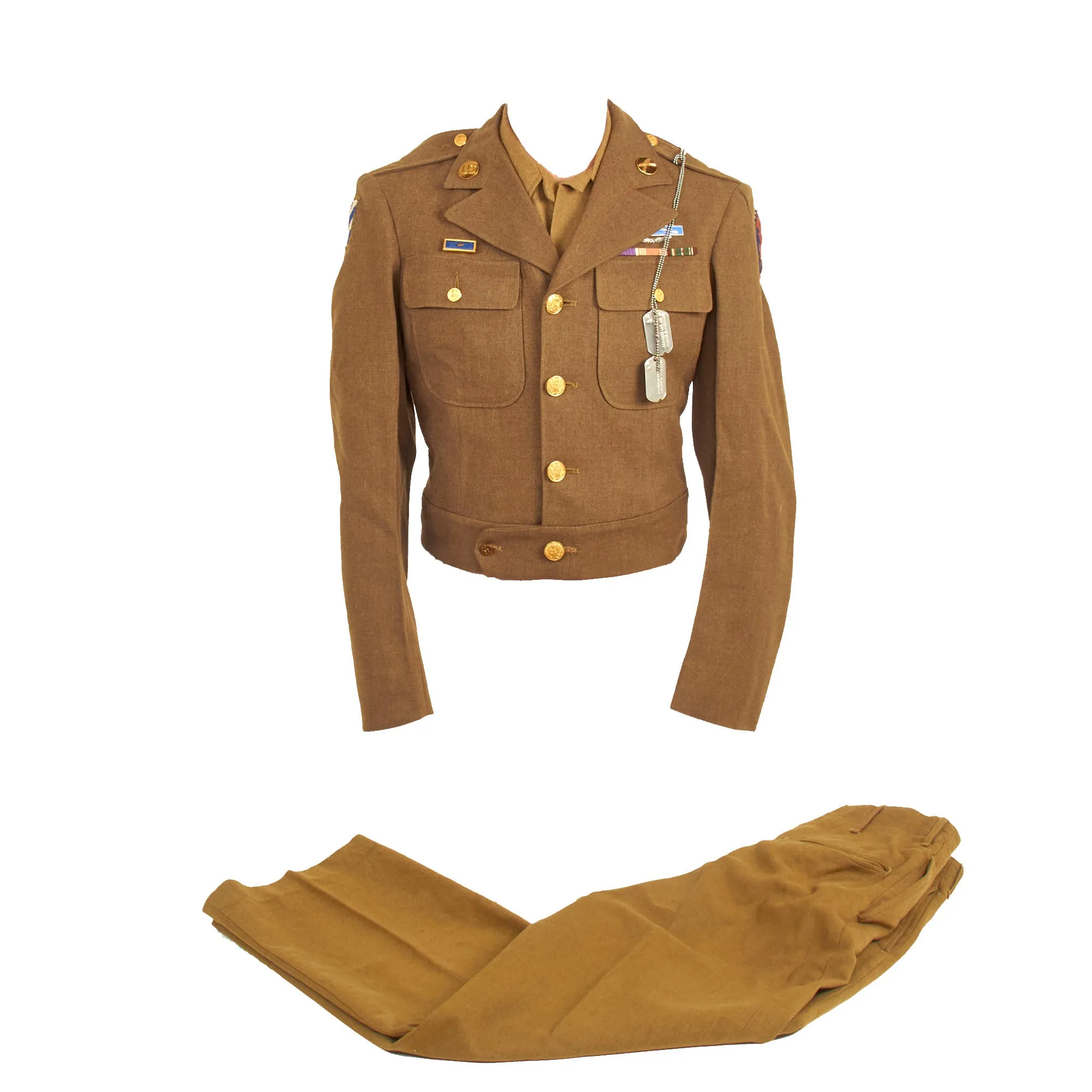 Original U.S. WWII US Army 3rd Infantry Division Ike Jacket Set With Shirt and Pants Attributed To PFC Gordon C. Hilliker