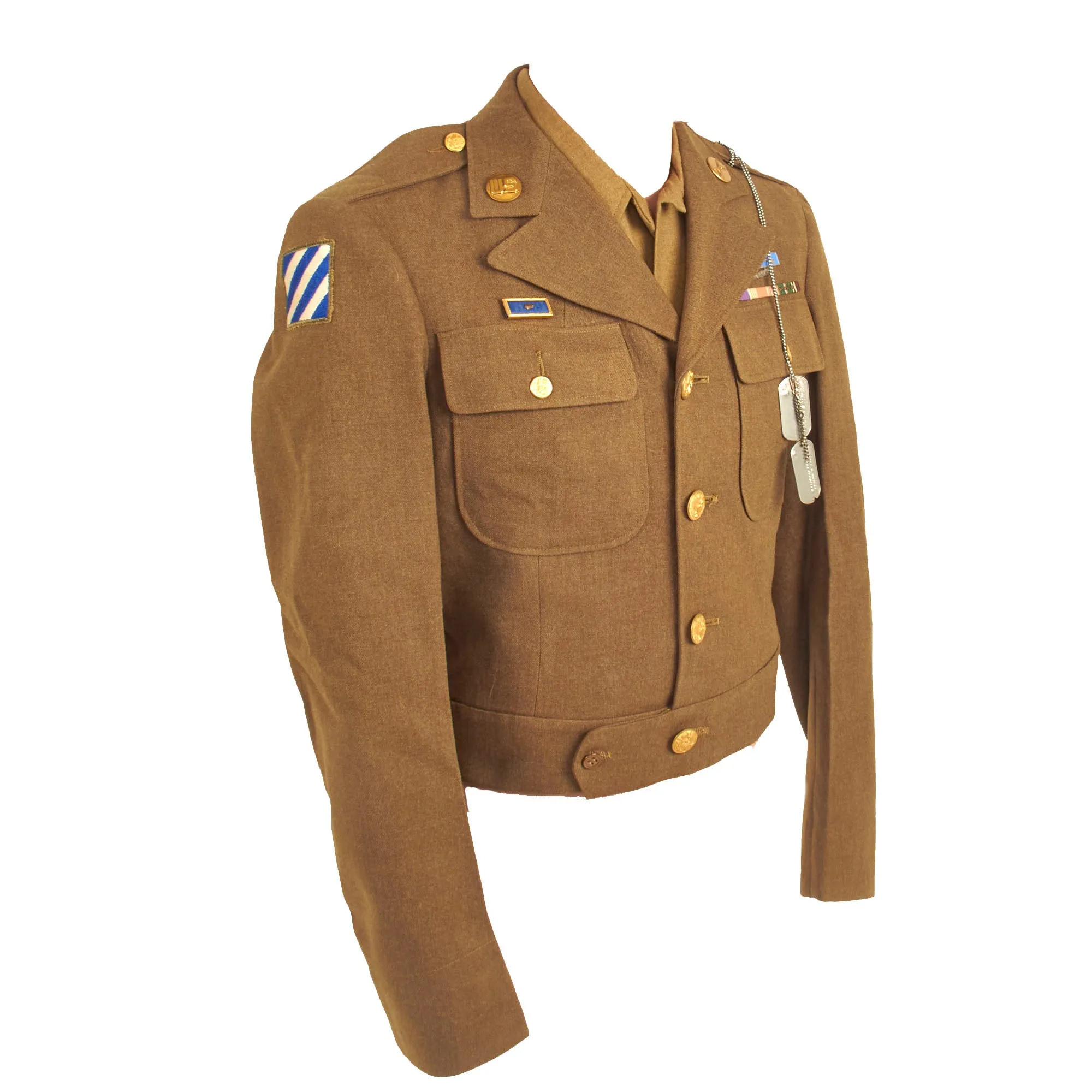 Original U.S. WWII US Army 3rd Infantry Division Ike Jacket Set With Shirt and Pants Attributed To PFC Gordon C. Hilliker