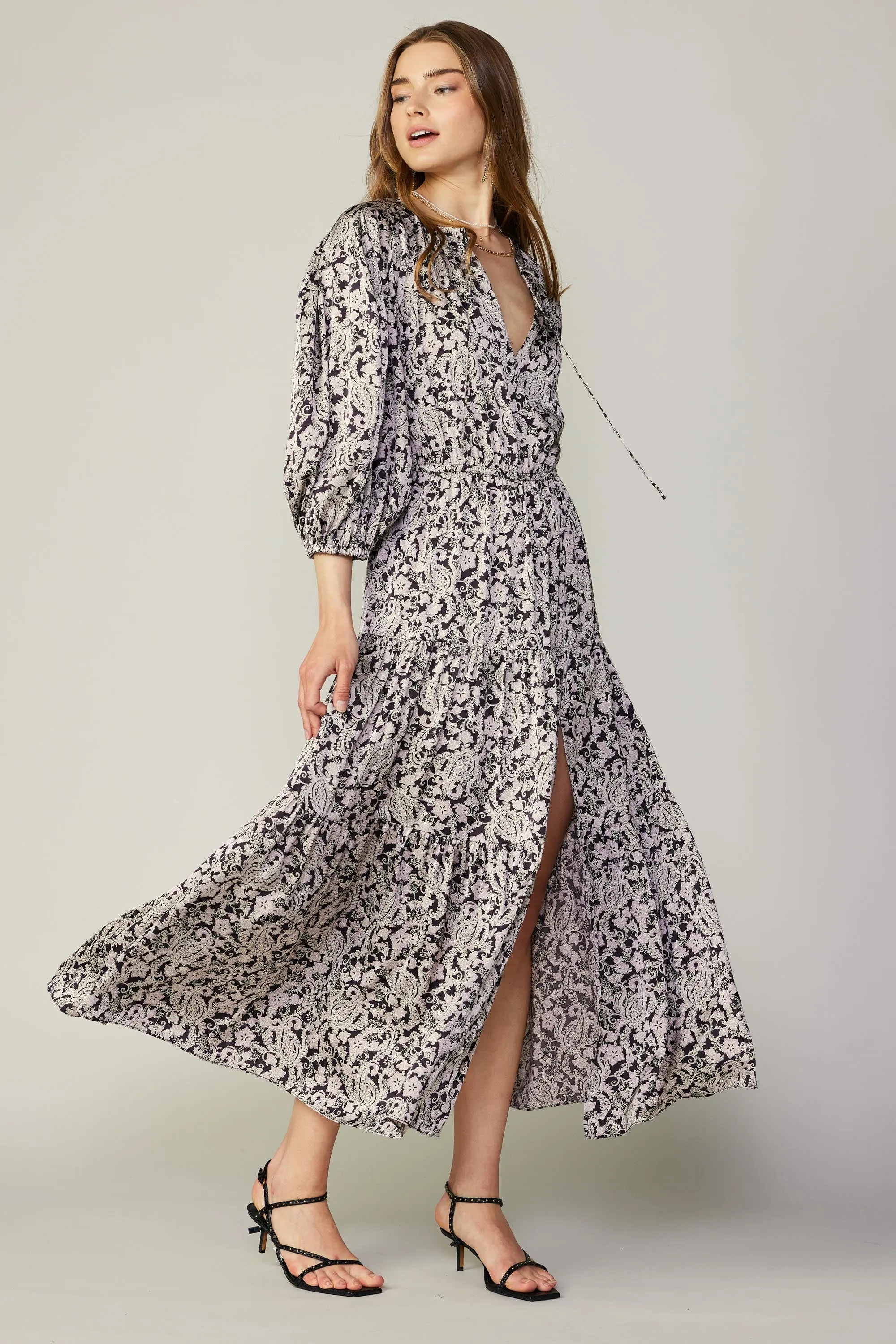 Paisley Jacquard Slit Midi Dress