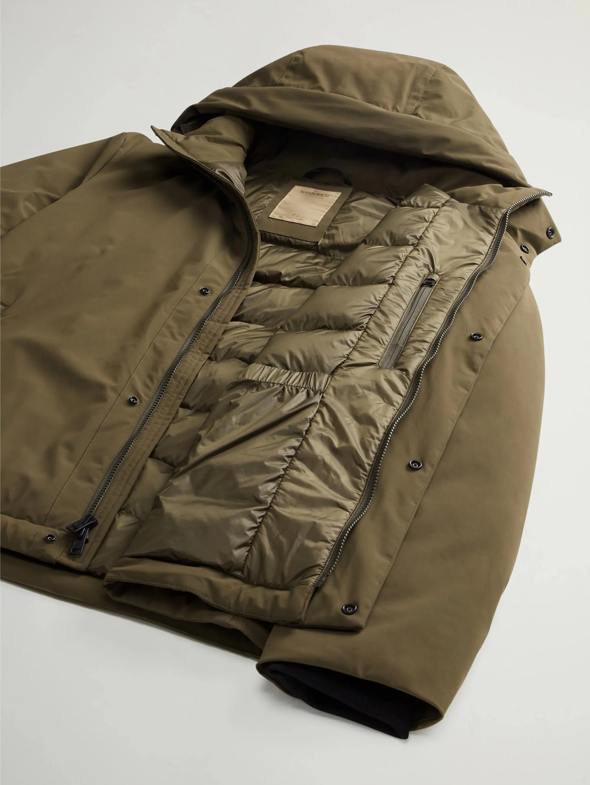 Parka Corto in Tessuto Stretch Verde