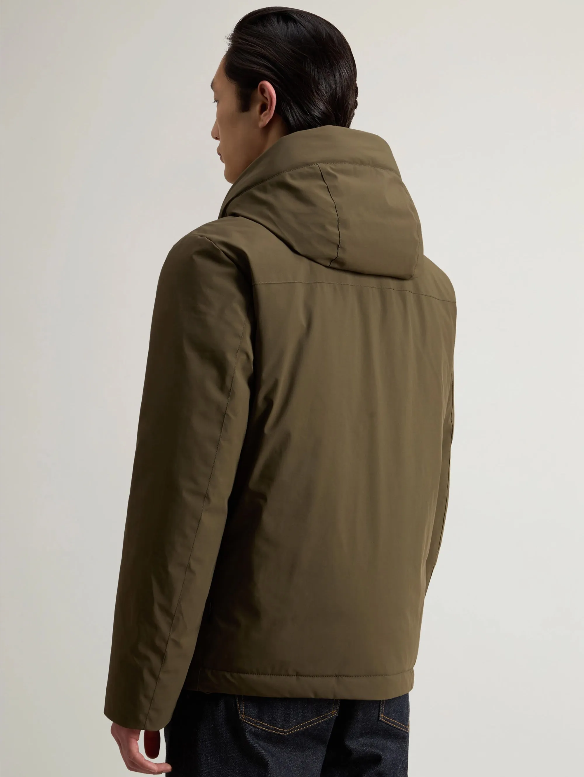 Parka Corto in Tessuto Stretch Verde