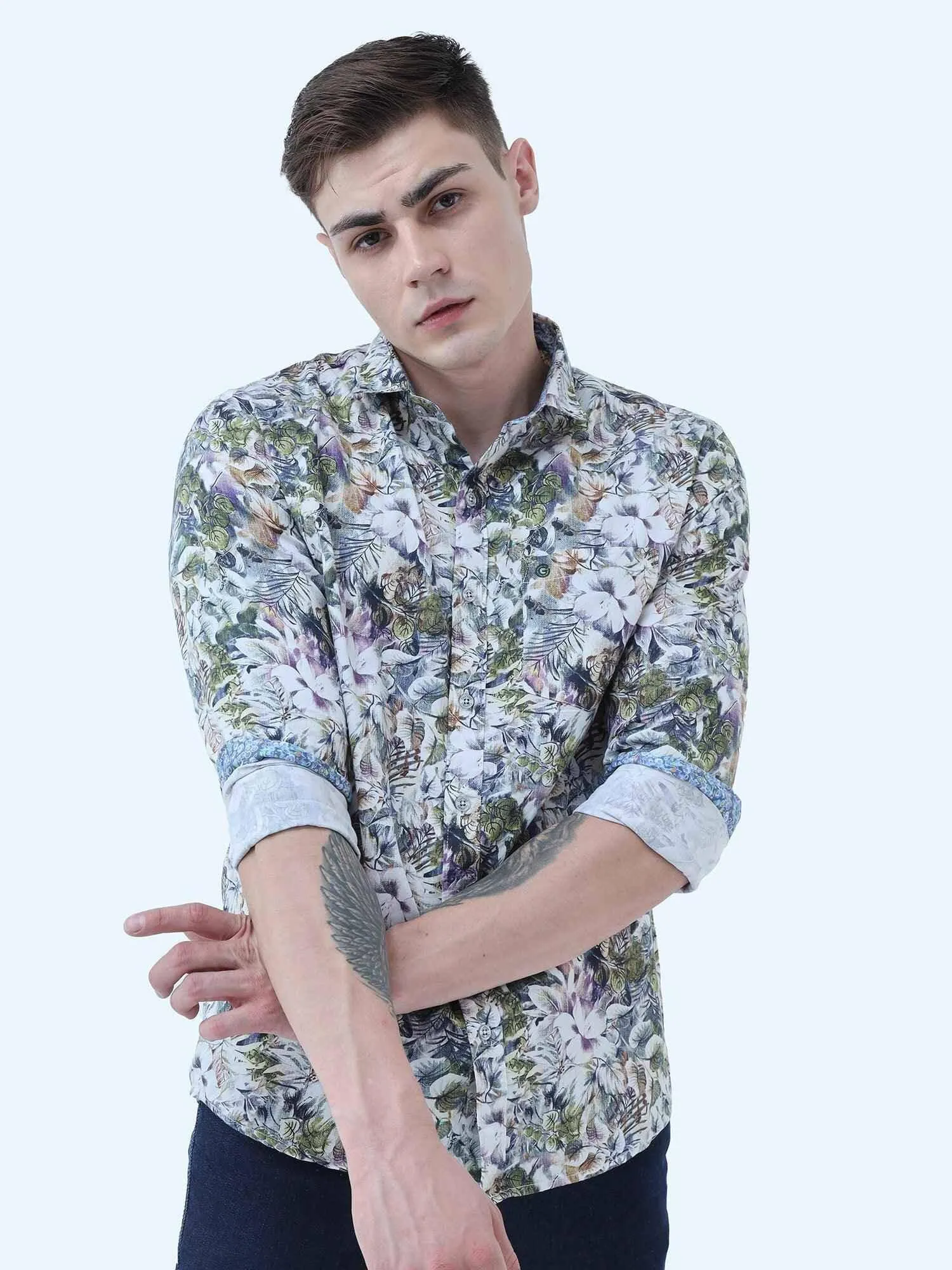 Pastel Floral Digital Printed Full Shirt