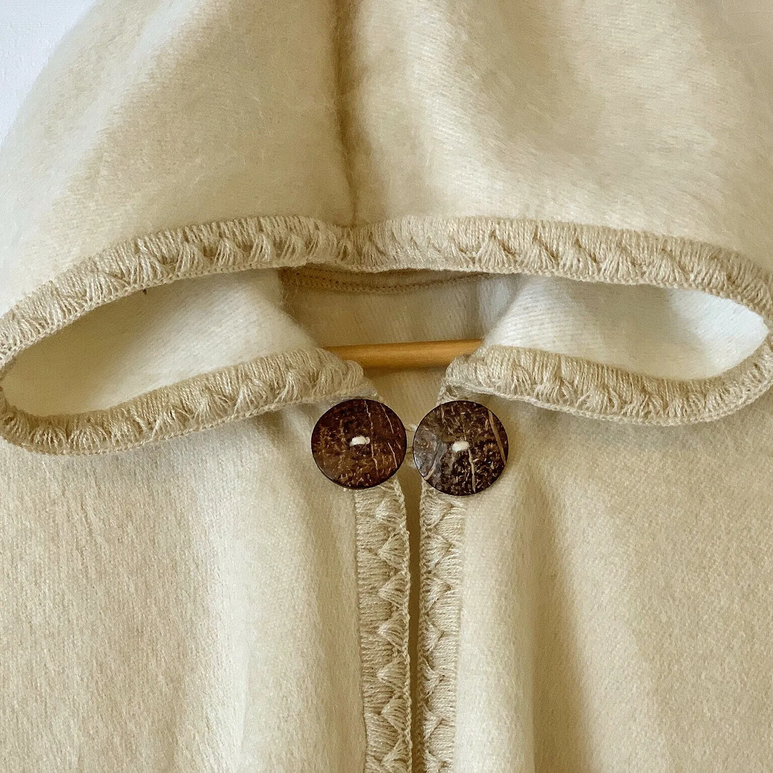 Patim - Lightweight Baby Alpaca Hooded Cape Poncho - Solid Ecru Cream - Unisex