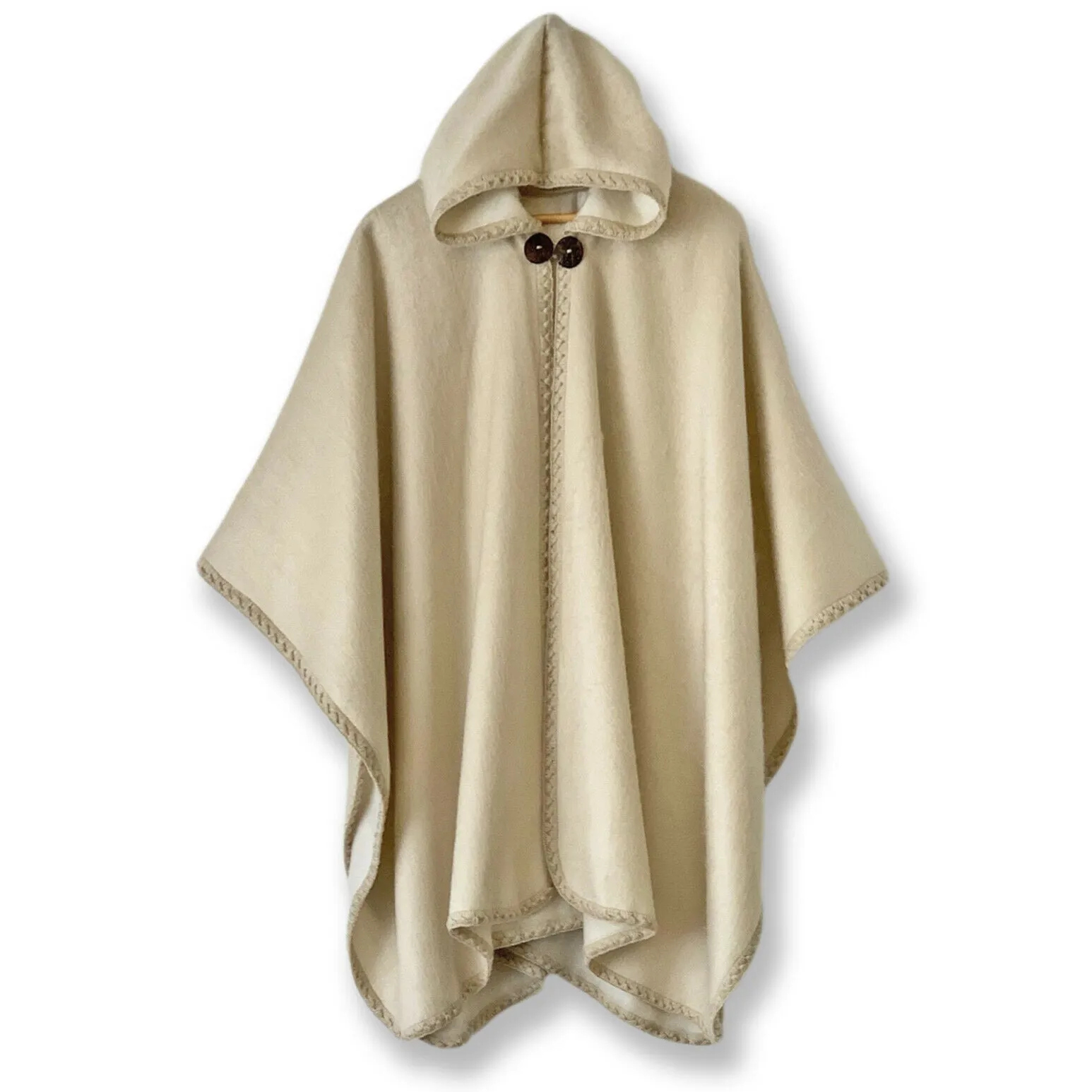 Patim - Lightweight Baby Alpaca Hooded Cape Poncho - Solid Ecru Cream - Unisex