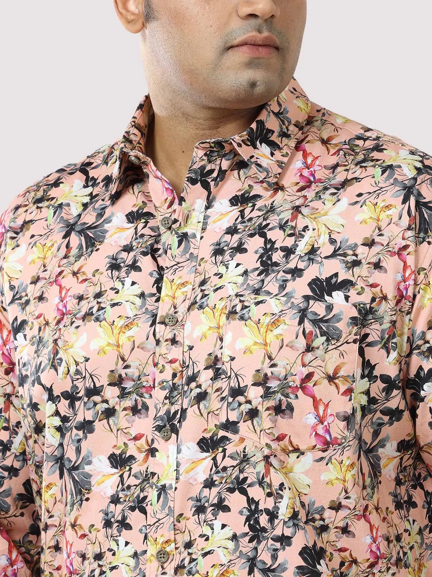 Peachy Floral Digital Printed Shirt Men's Plus Size