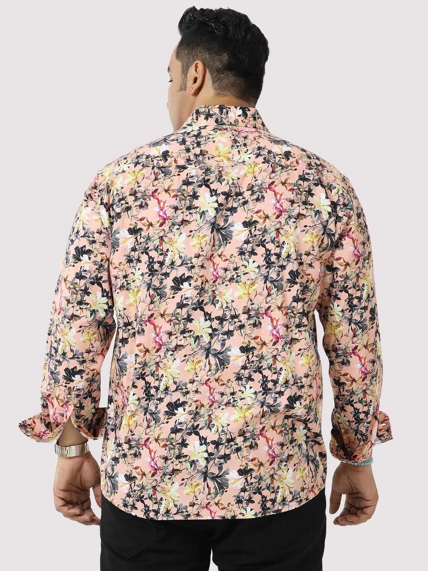 Peachy Floral Digital Printed Shirt Men's Plus Size