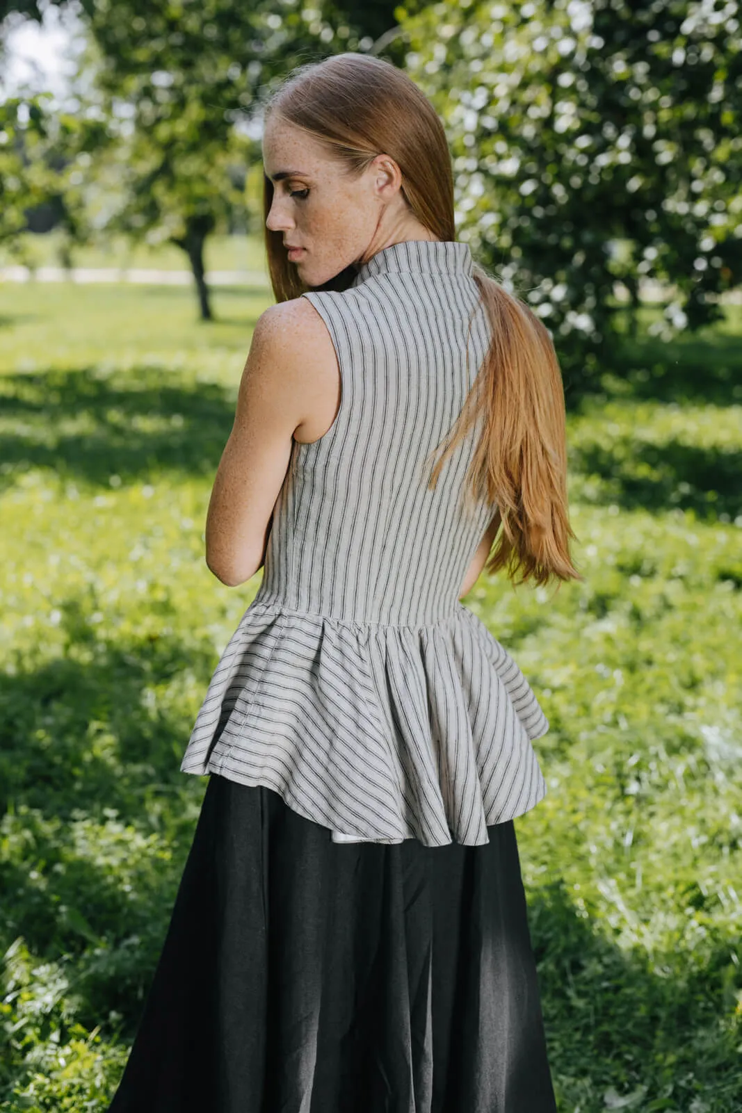 Peplum Vest, Sleeveless, Natural Stripe