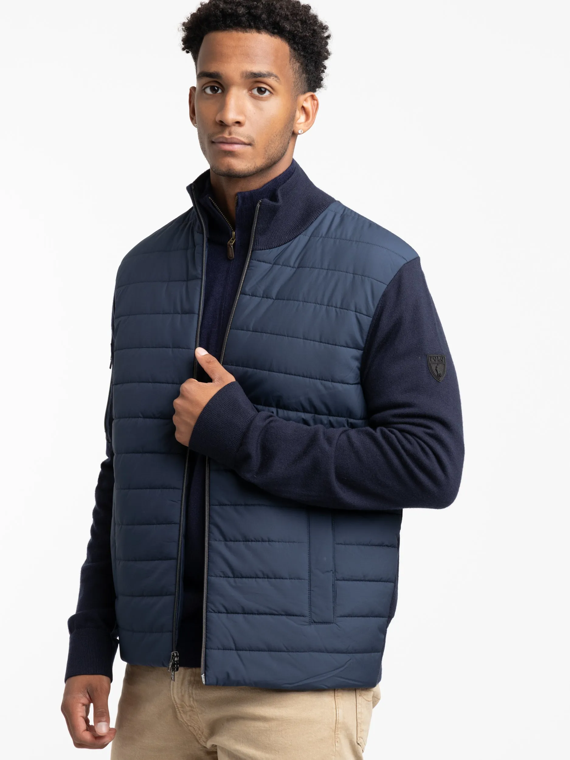 Piper Navy Hybrid Full-Zip Mockneck Sweater