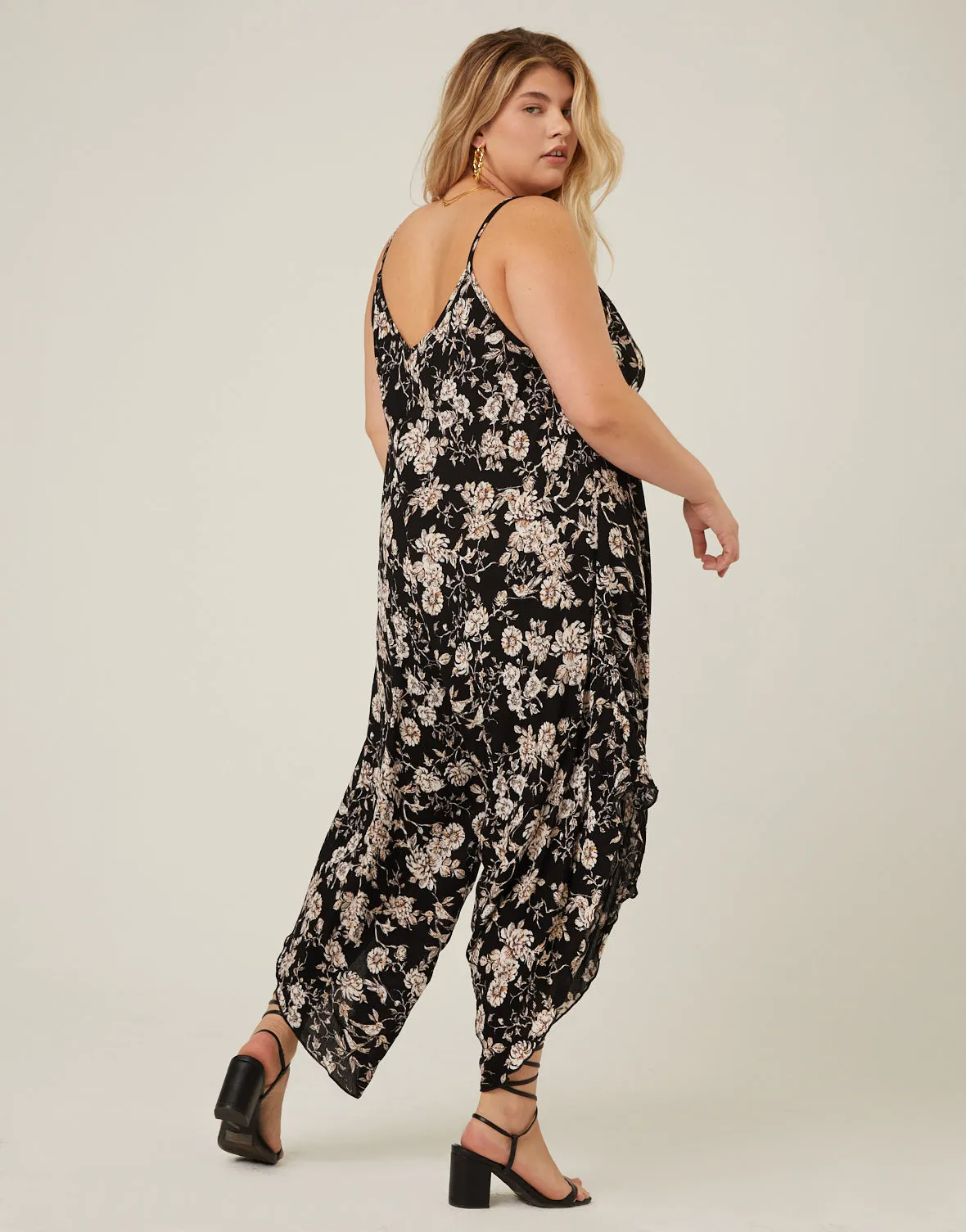 Plus Size Floral Wide Leg Flowy Jumpsuit