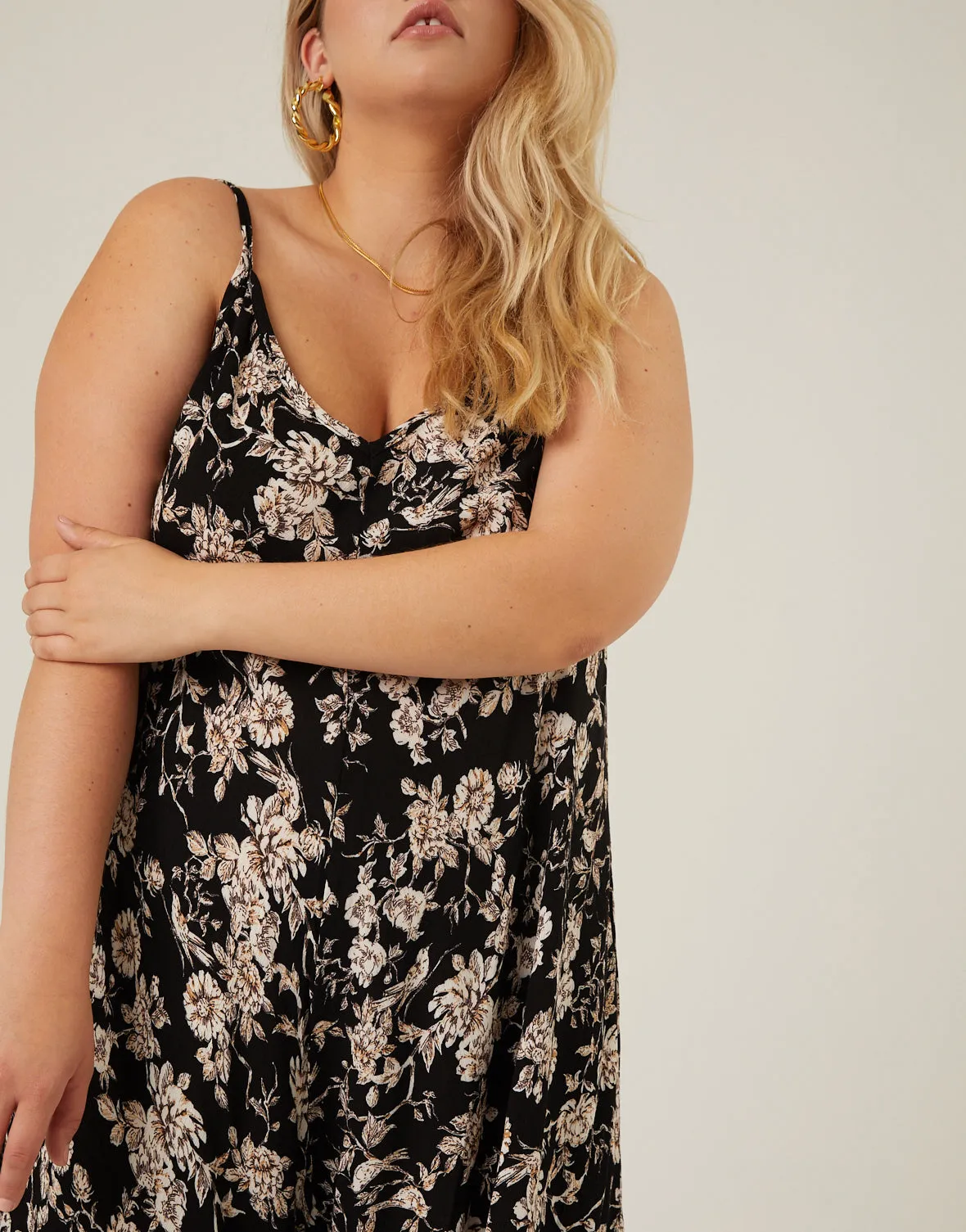 Plus Size Floral Wide Leg Flowy Jumpsuit