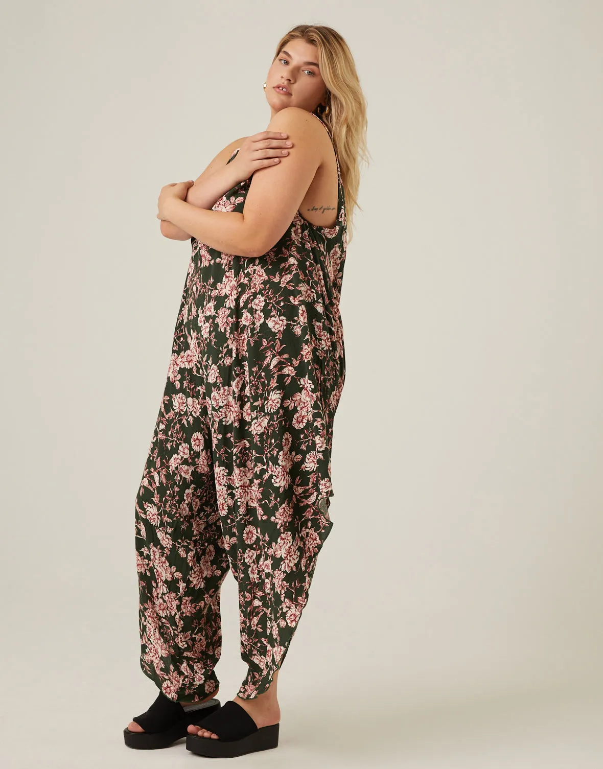 Plus Size Floral Wide Leg Flowy Jumpsuit