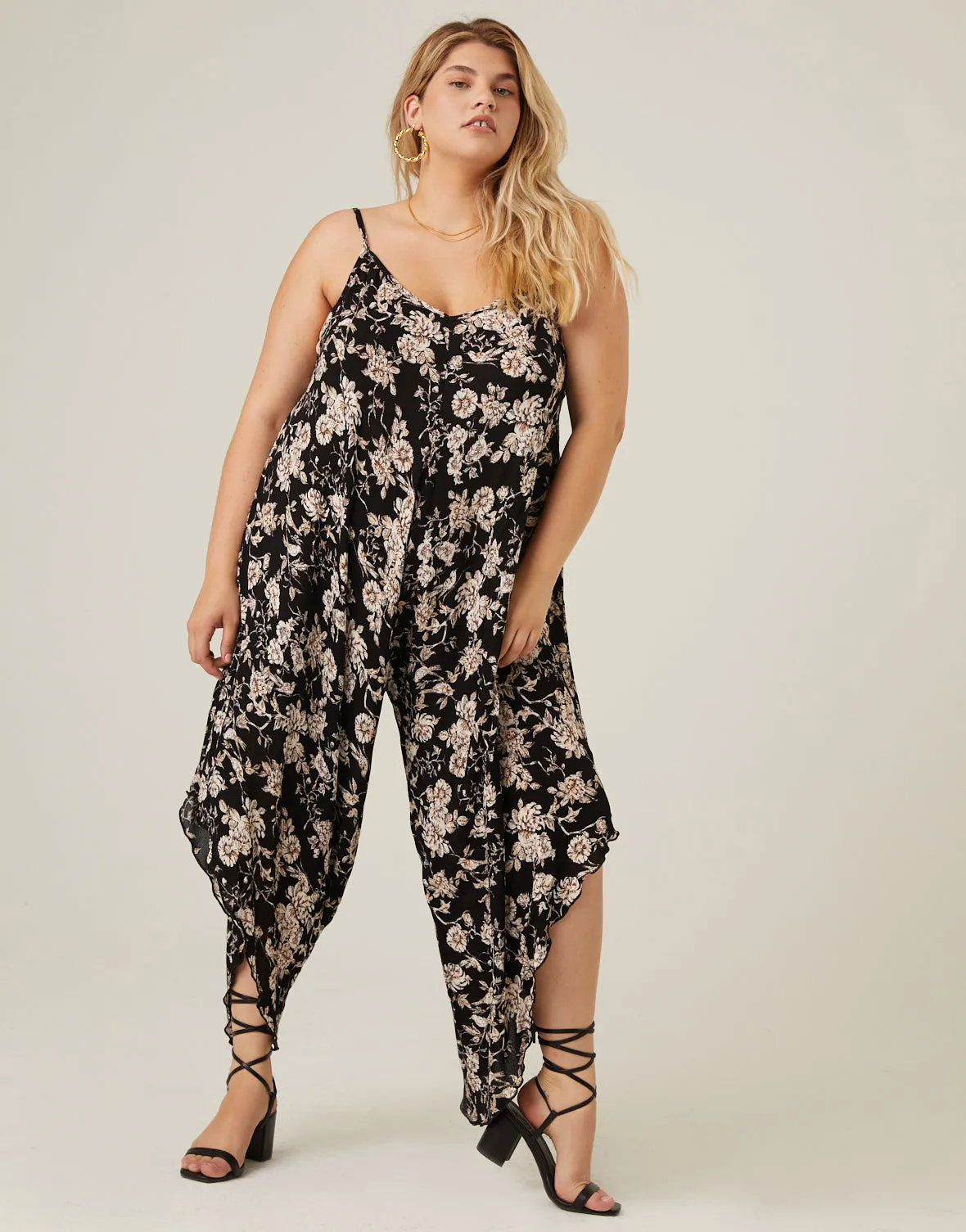 Plus Size Floral Wide Leg Flowy Jumpsuit