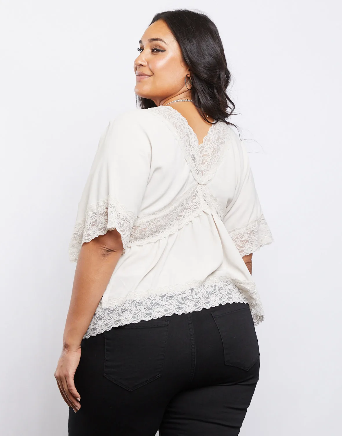 Plus Size Lace Trim Blouse