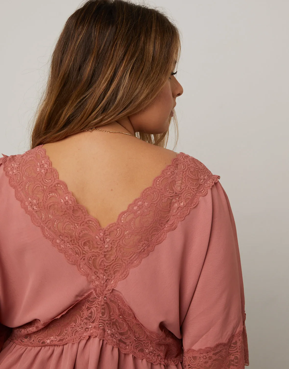 Plus Size Lace Trim Blouse