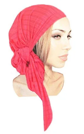 Pre-tied Headwear Versatile Ties Hot Pink Bandana Tichel Head-scarf ...041