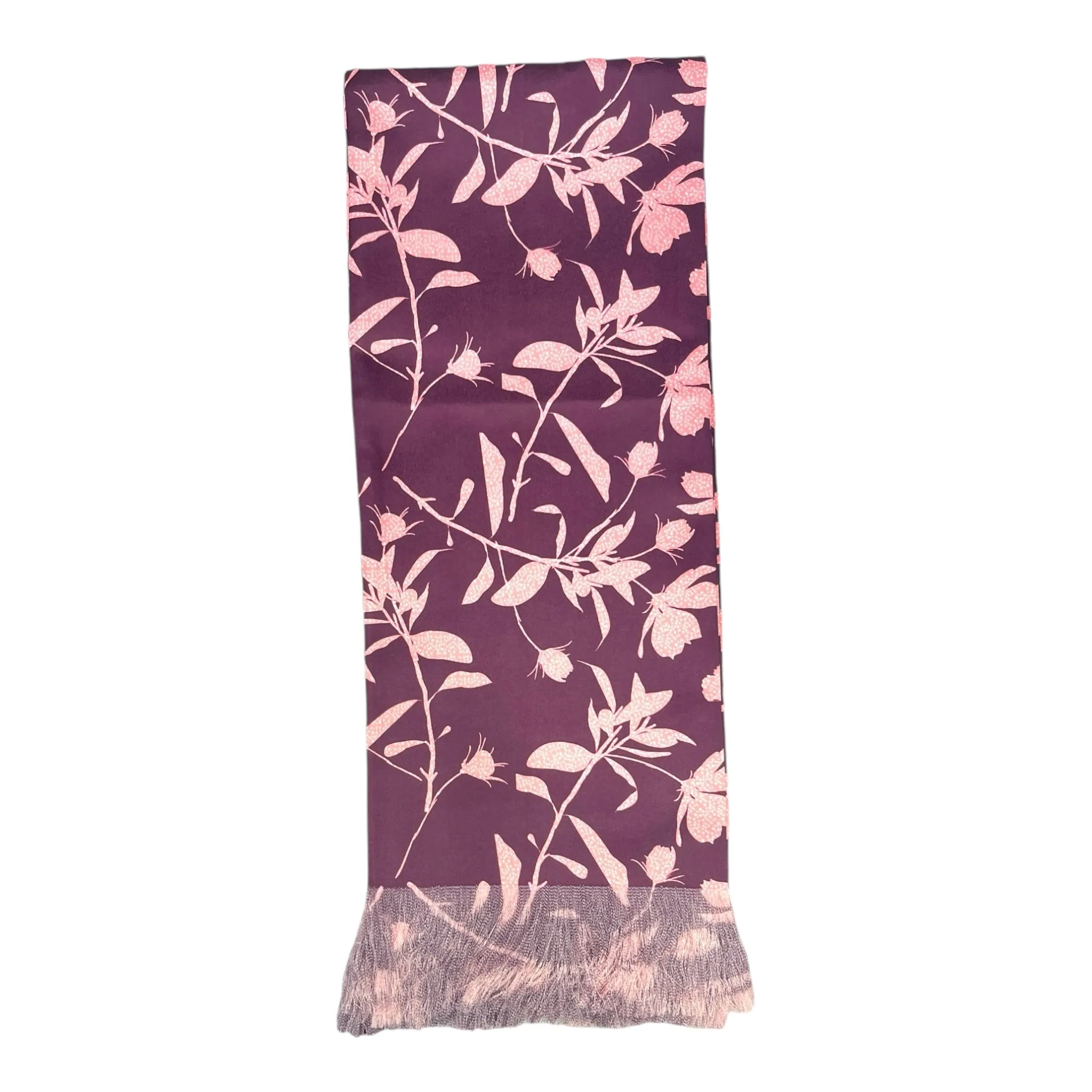 Purple Leafy Printed Scarf With Pocket Square