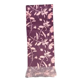 Purple Leafy Printed Scarf With Pocket Square