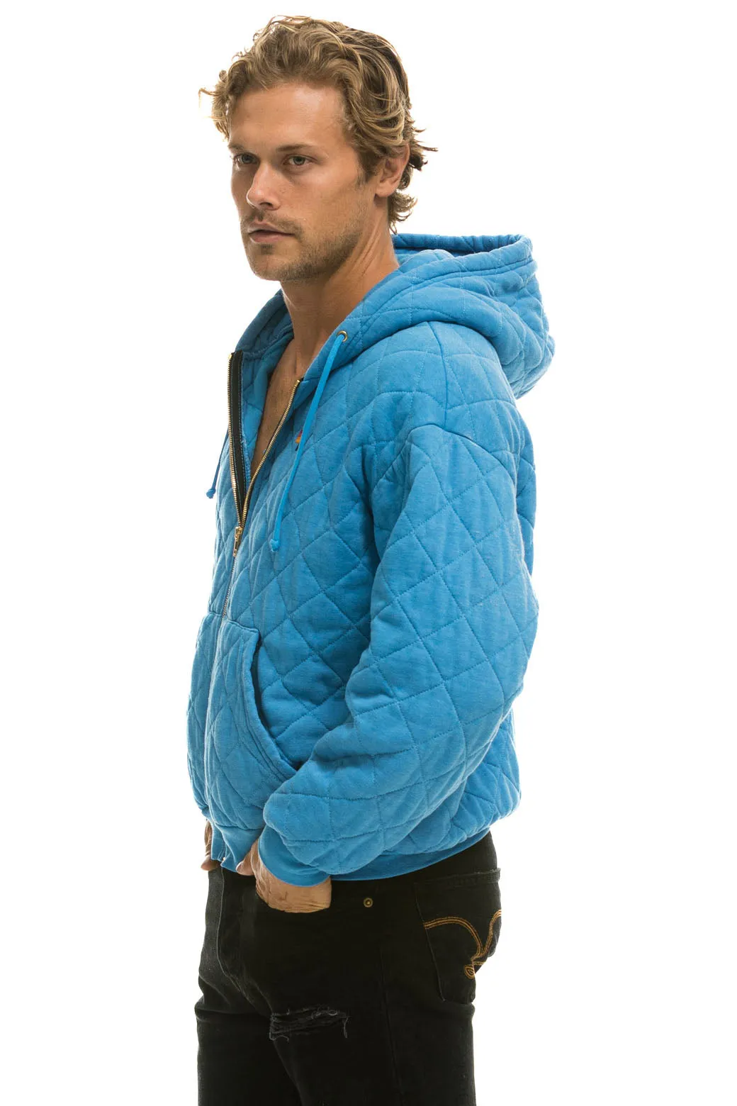 QUILTED ZIP HOODIE RELAXED - OCEAN