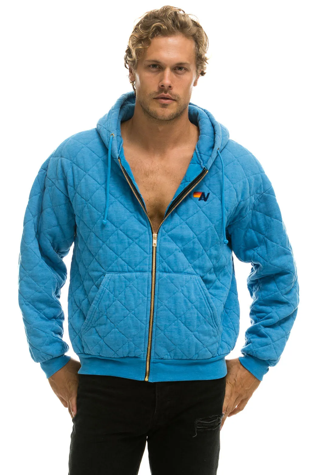 QUILTED ZIP HOODIE RELAXED - OCEAN