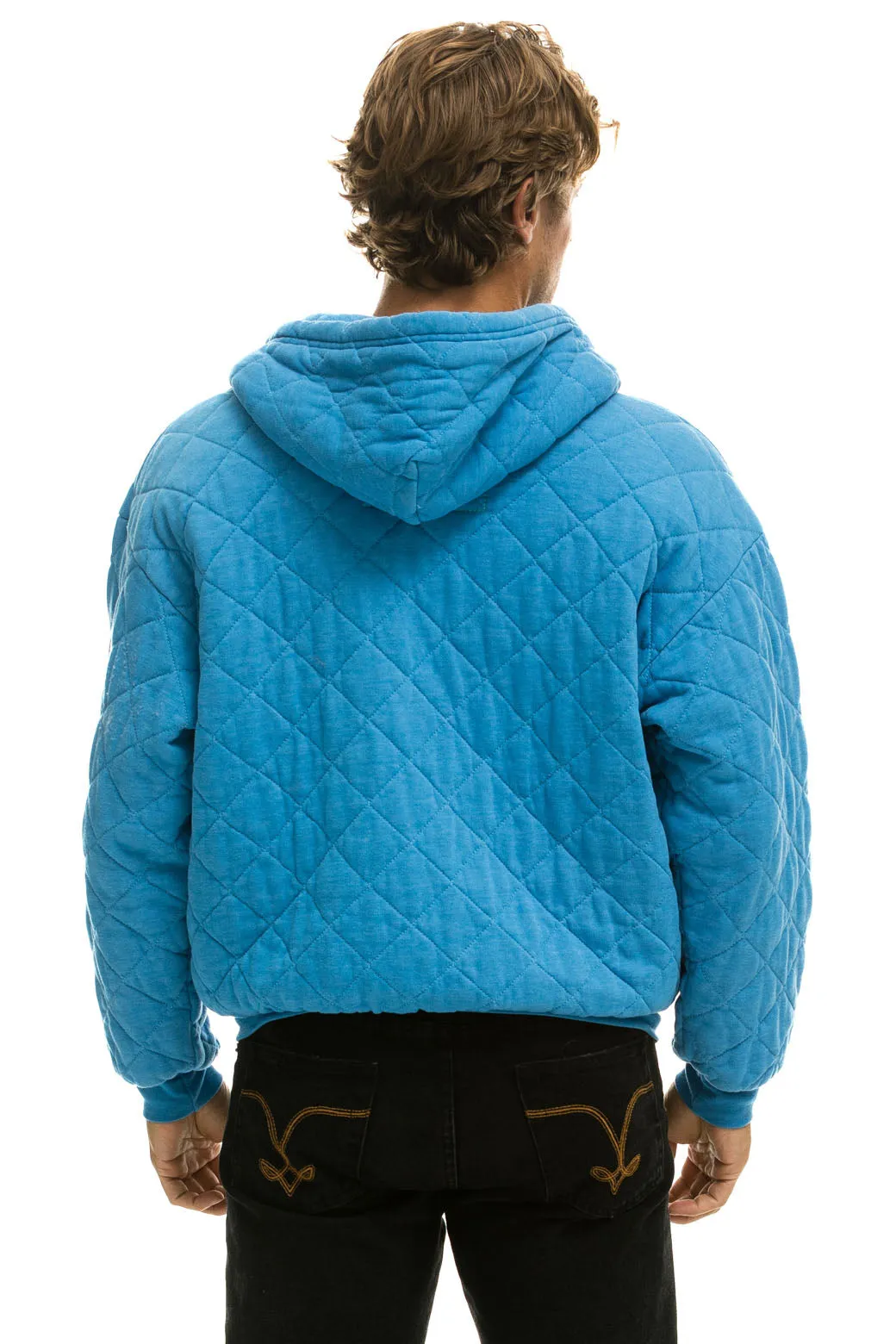 QUILTED ZIP HOODIE RELAXED - OCEAN