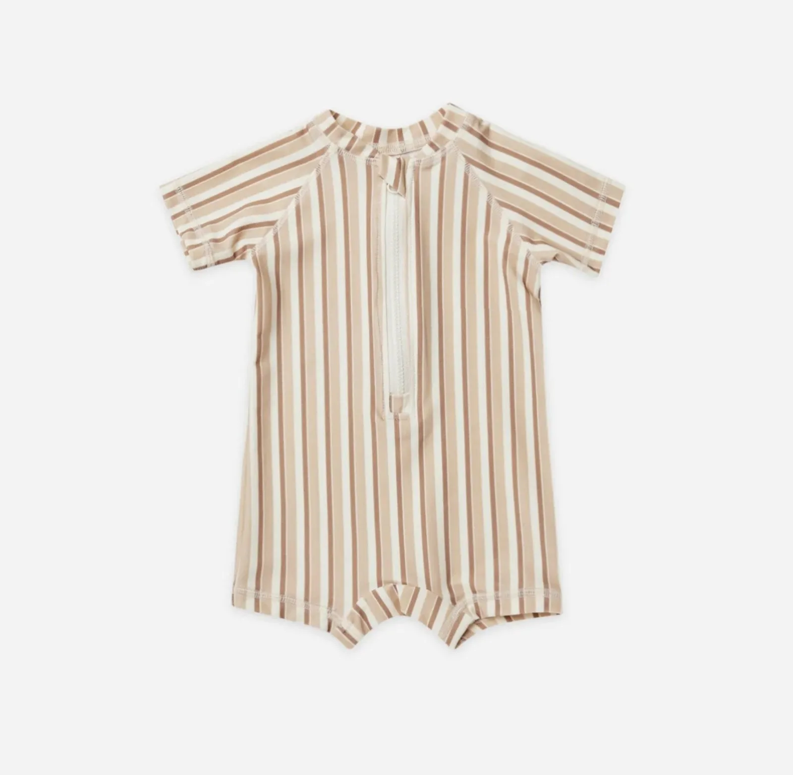 Quincy Mae Boys One Piece LATTE   CLAY STRIPE Swim Rashguard