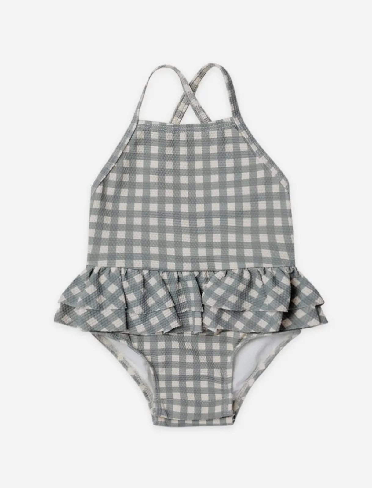 Quincy Mae Girls Sea Green Gingham One Piece Swimsuit